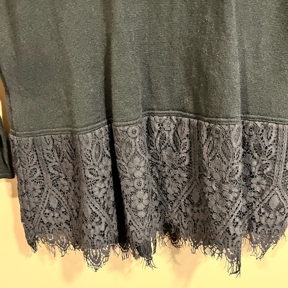 Ann Taylor LOFT 3/4 Sleeve Black Lace Hem Tie Neck Sweater Small Whimsigoth Goth - Picture 6 of 7